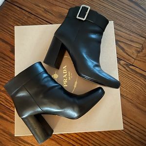 PRADA black leather booties